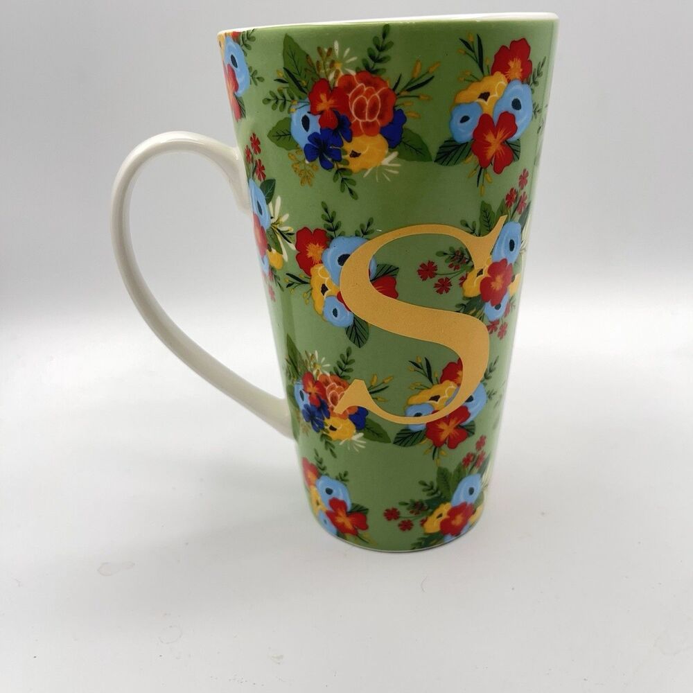 Letter S Monogram Latte Coffee Mug Floral